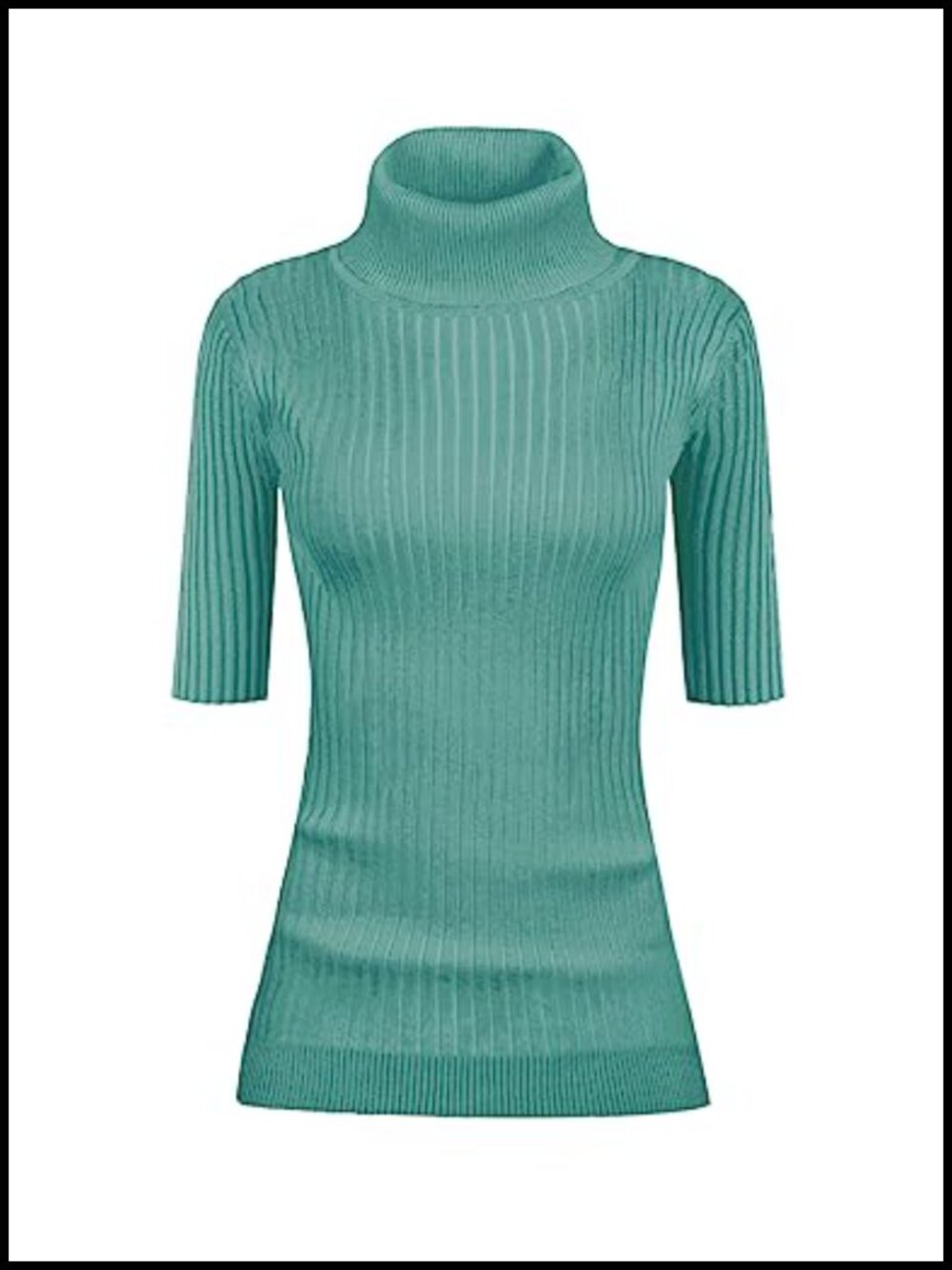 Women's Turtleneck Half Sleeve Ribbed Knit Stretchy Fitted Sweater Pullover